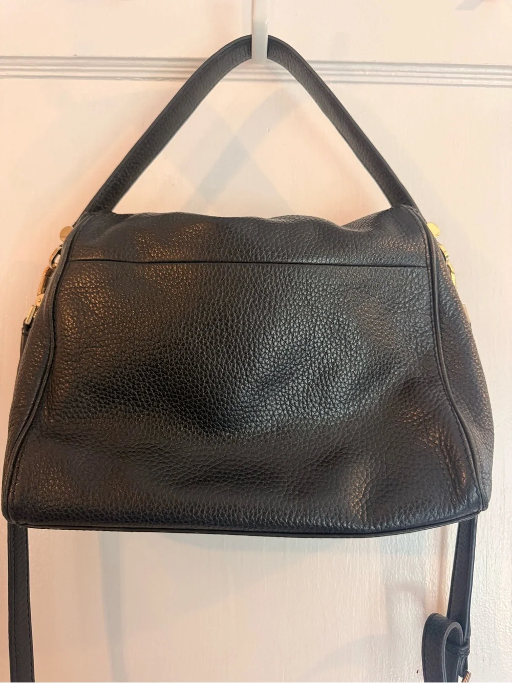 kate spade black pebbled leather shoulder bag with tassel